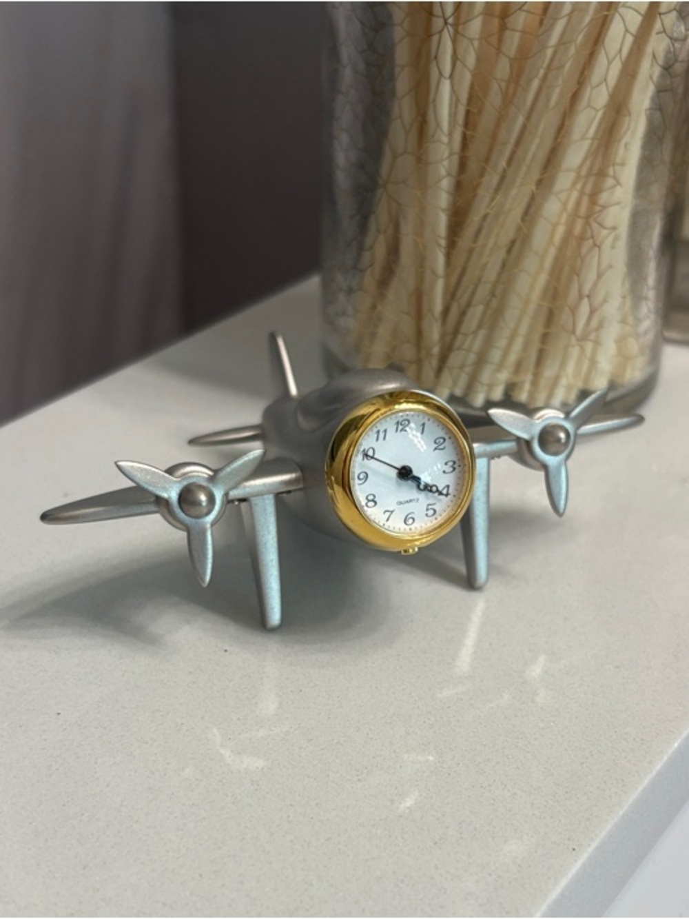 Silver Airplane Desk Clock - Accent Wall Decor